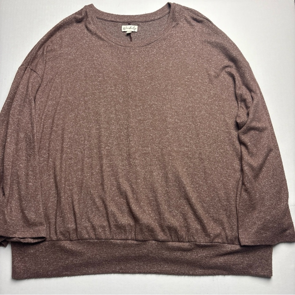 Wonderly Women’s 3X Shirt Brown Heathered Super Soft Comfy Warm Viscose Blend